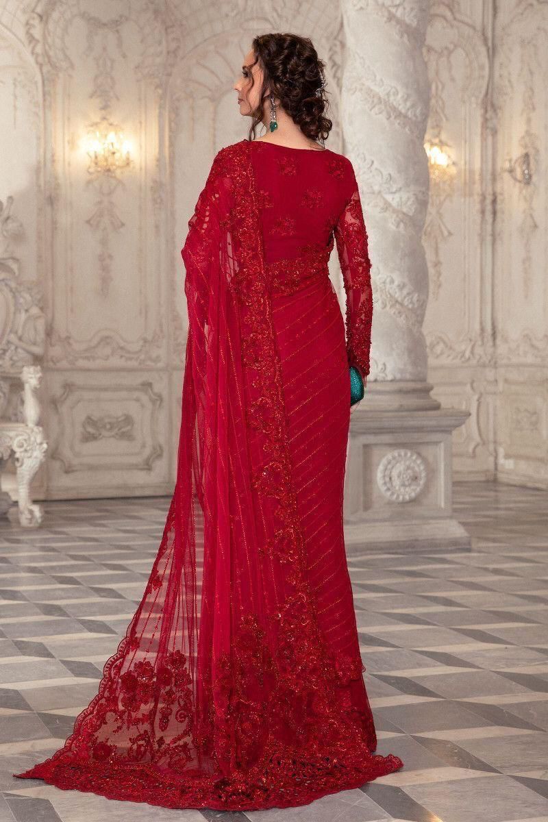 Maria B Exclusive Net Saree D-004 (Red)