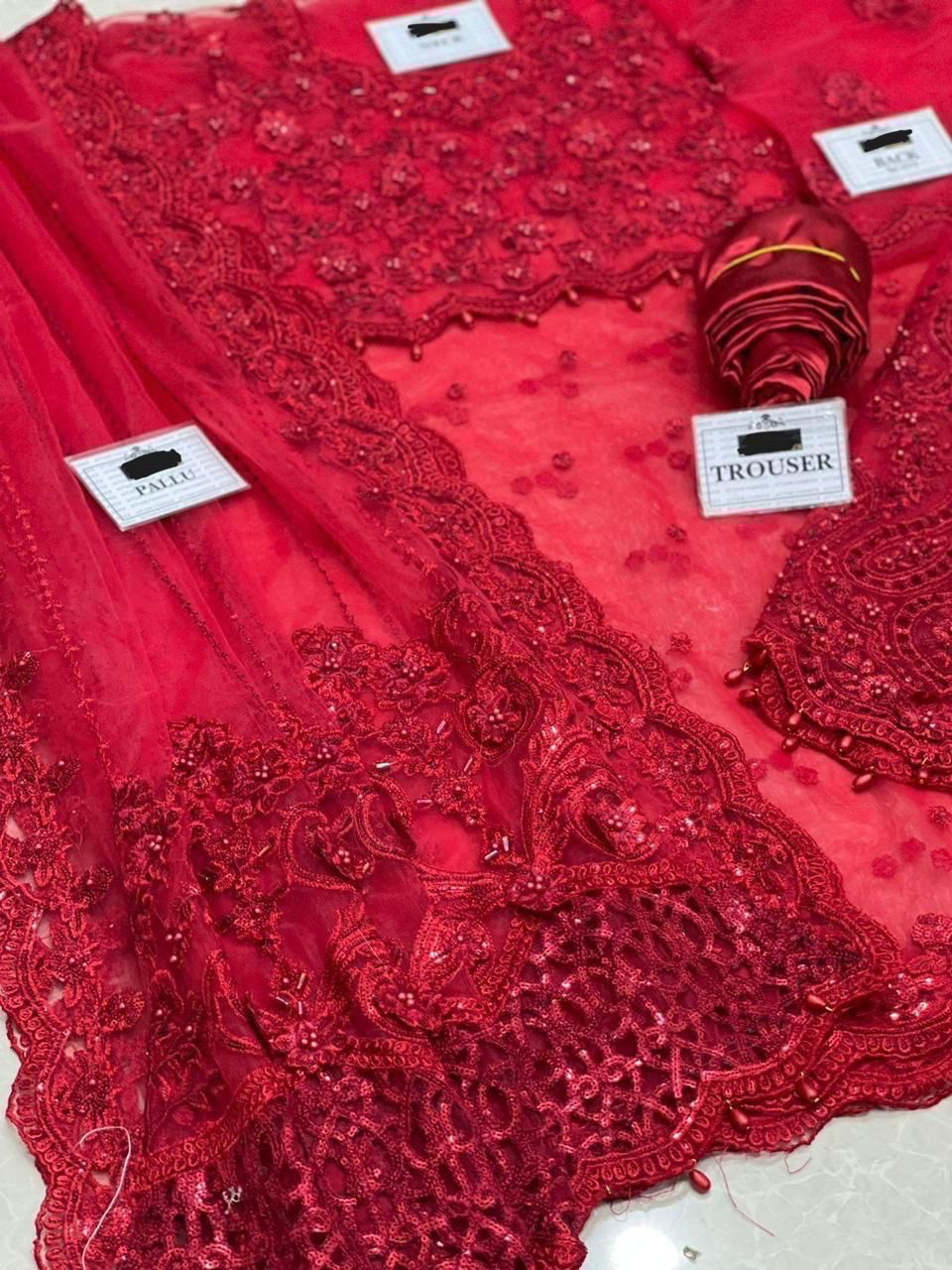 Maria B Exclusive Net Saree D-004 (Red)