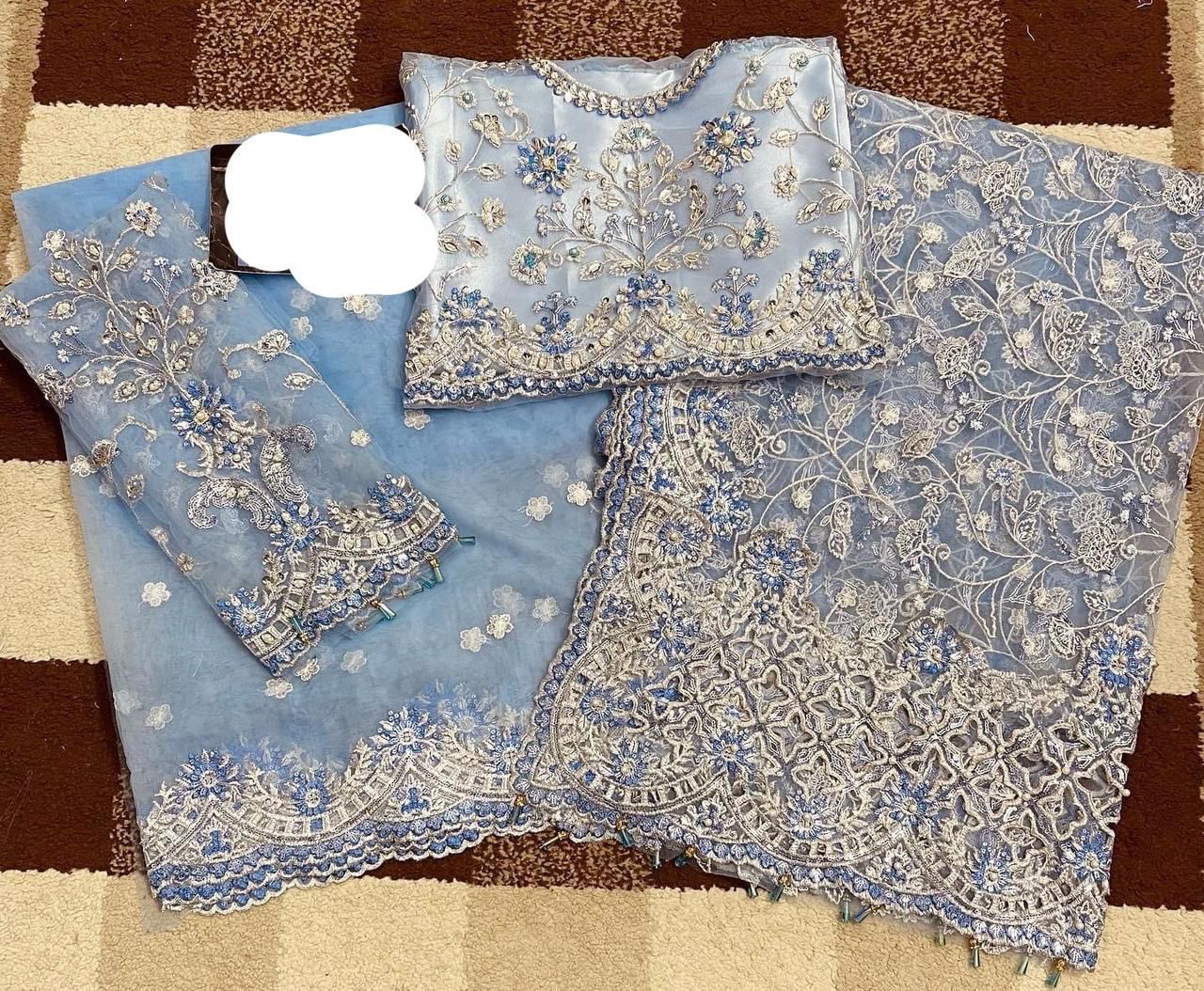 Maria B Exclusive Net Saree D-002 (Water Blue)