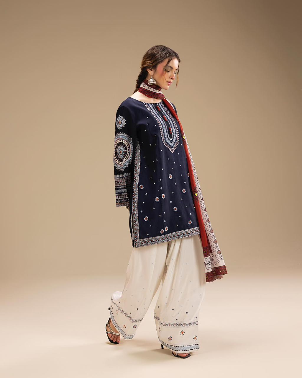 JAZMIN Embroidered Dhanak Unstitched 3Piece D-001