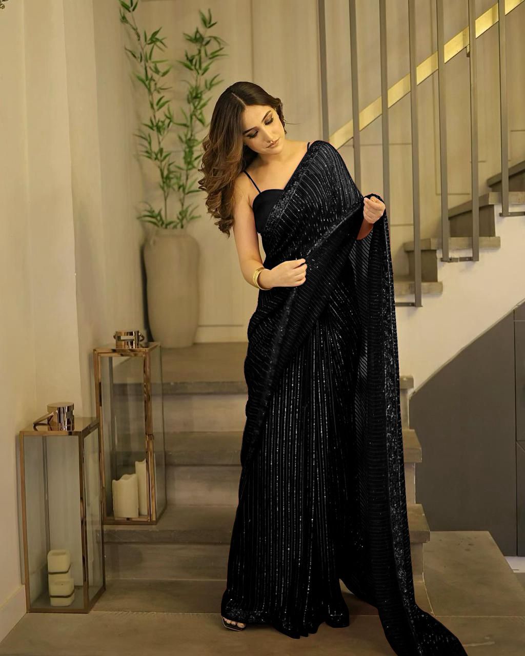 Maria B Exclusive Chiffon Saree D-001 (Black)