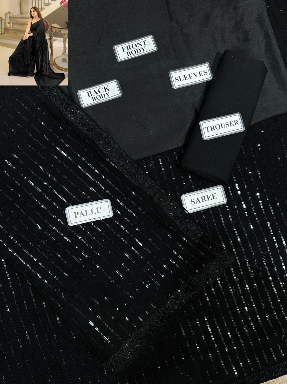 Maria B Exclusive Chiffon Saree D-001 (Black)