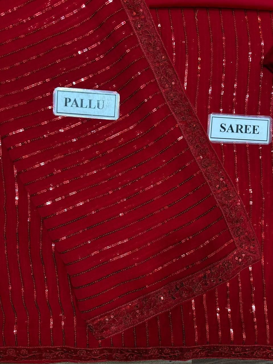 Maria B Exclusive Chiffon Saree D-002 (Red)