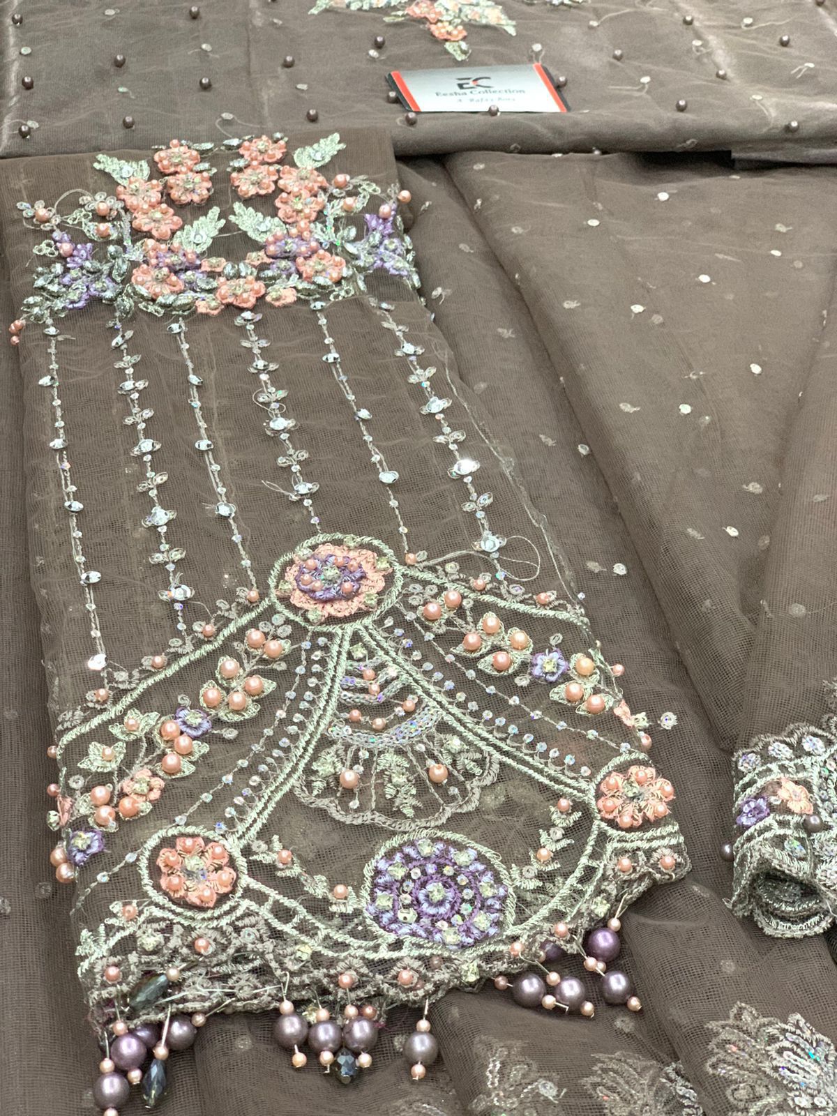 Maria B Exclusive Net Saree D-001 (Grey)