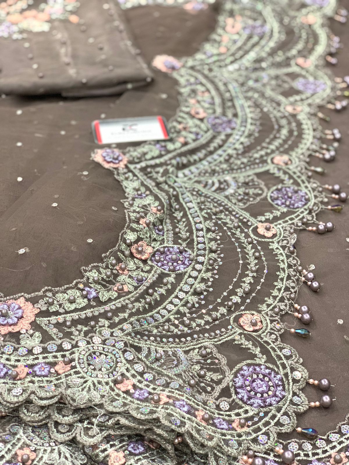 Maria B Exclusive Net Saree D-001 (Grey)