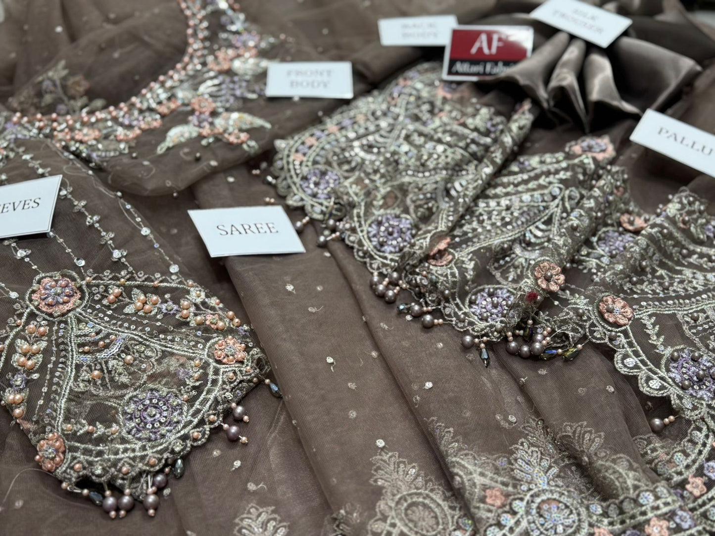 Maria B Exclusive Net Saree D-001 (Grey)