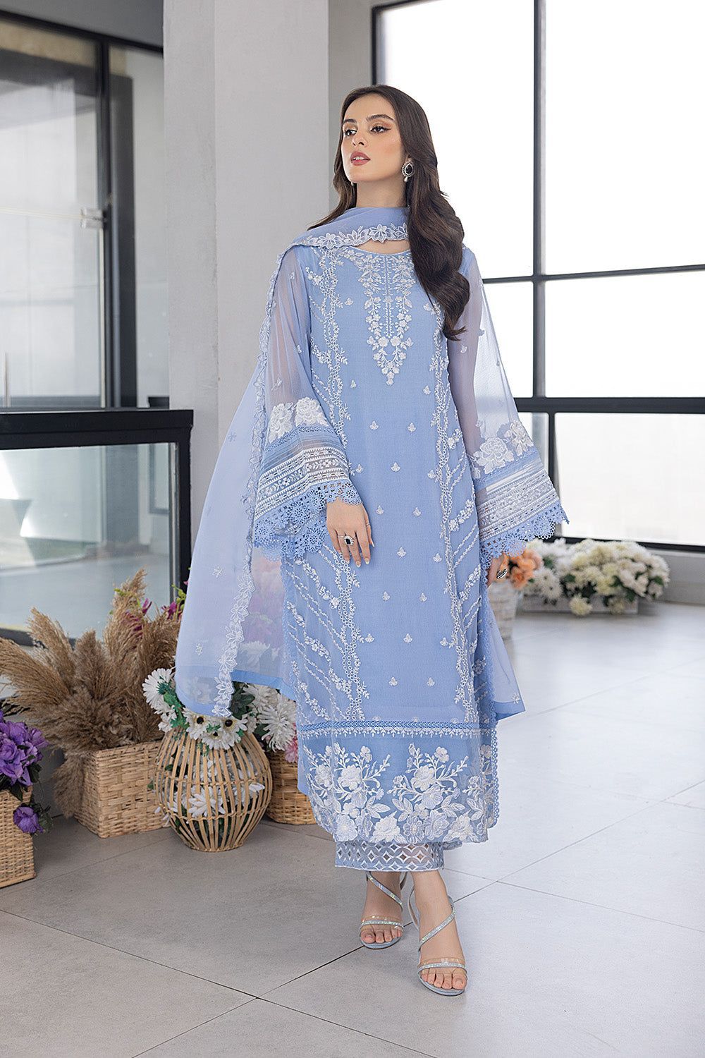 Azure Embroidered Organza
