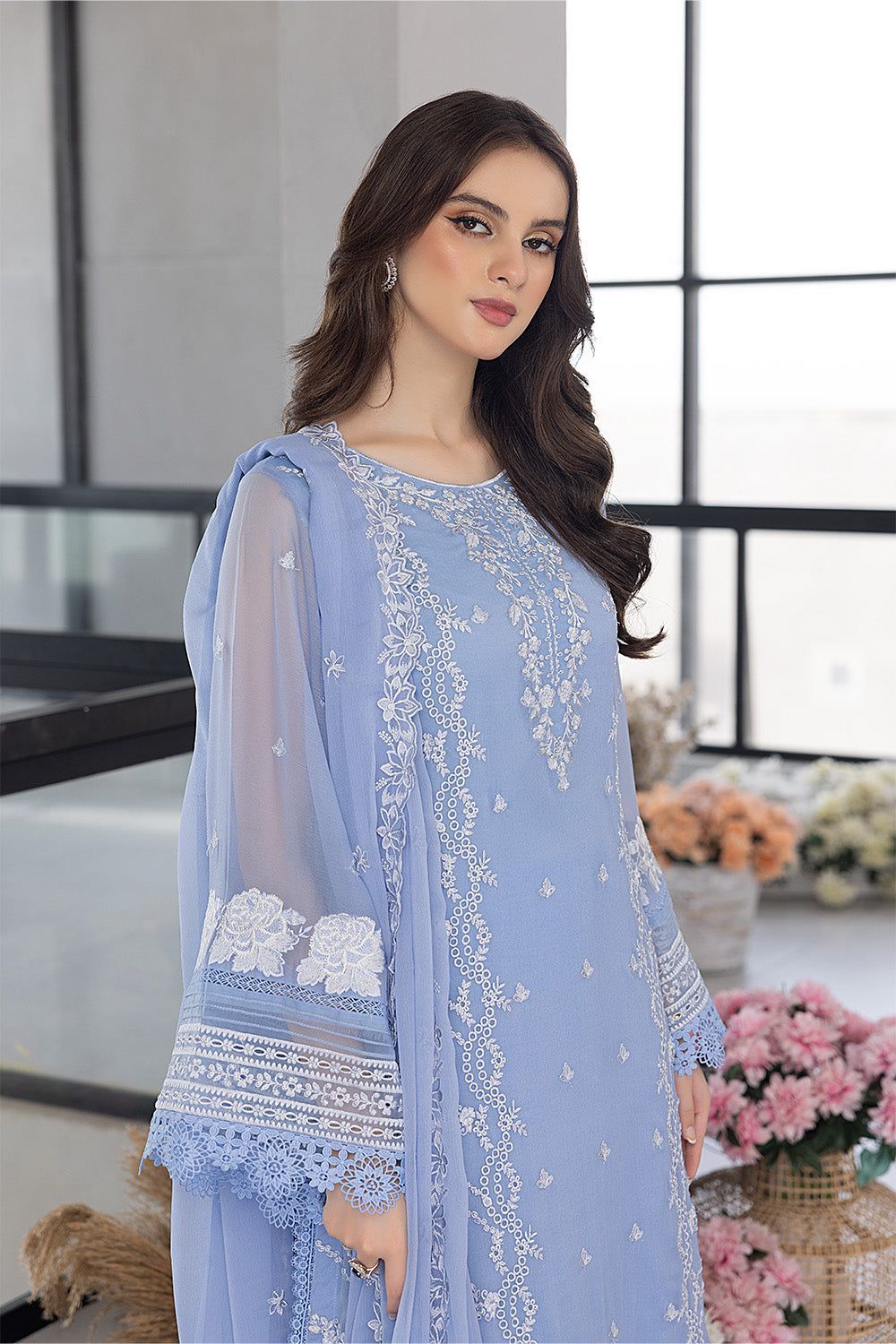 Azure Embroidered Organza