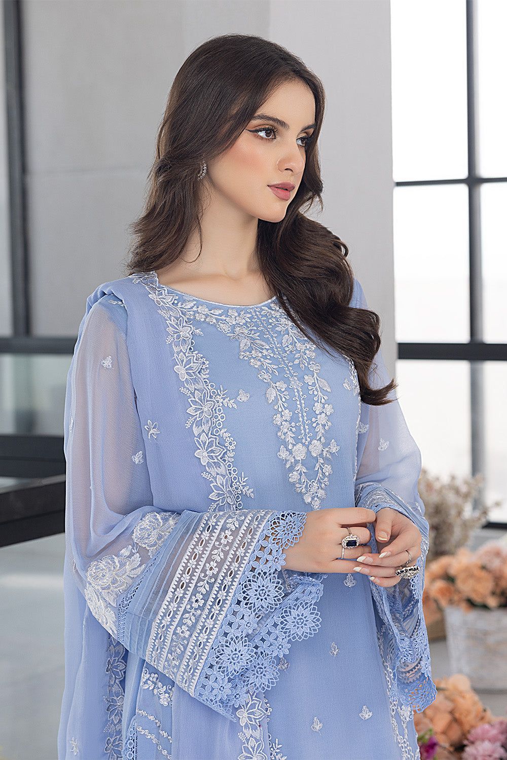 Azure Embroidered Organza