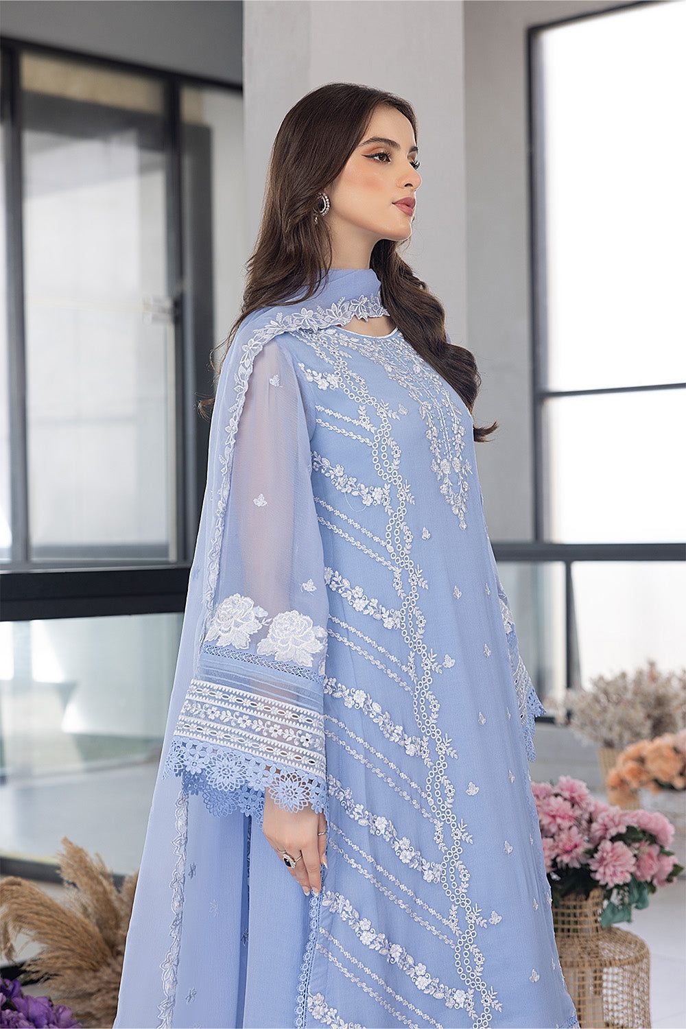 Azure Embroidered Organza