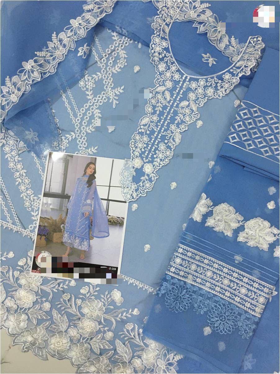 Azure Embroidered Organza
