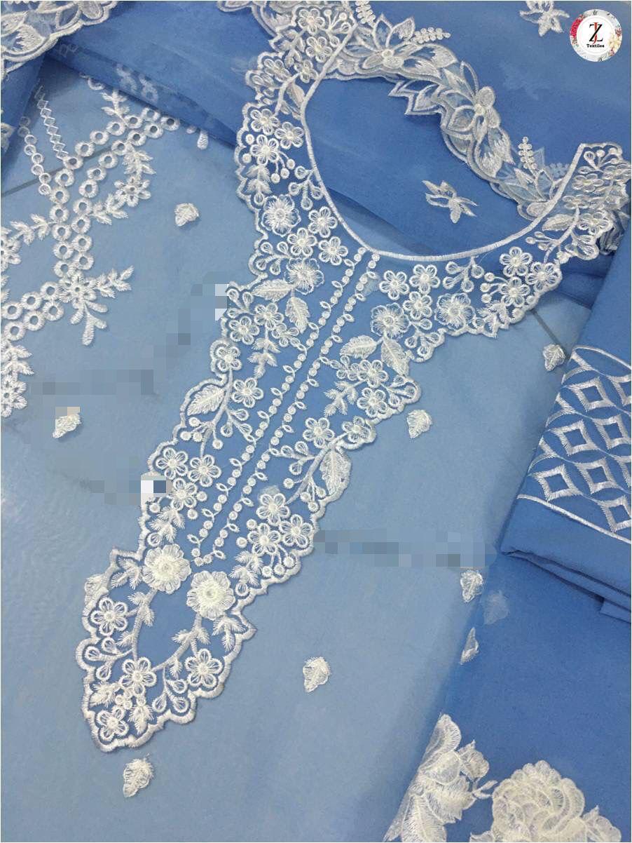 Azure Embroidered Organza