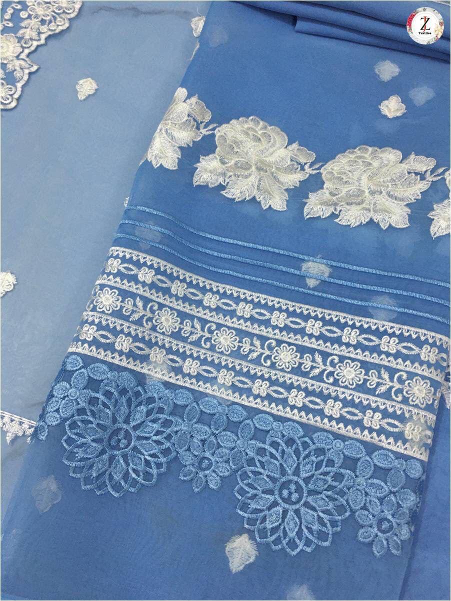 Azure Embroidered Organza