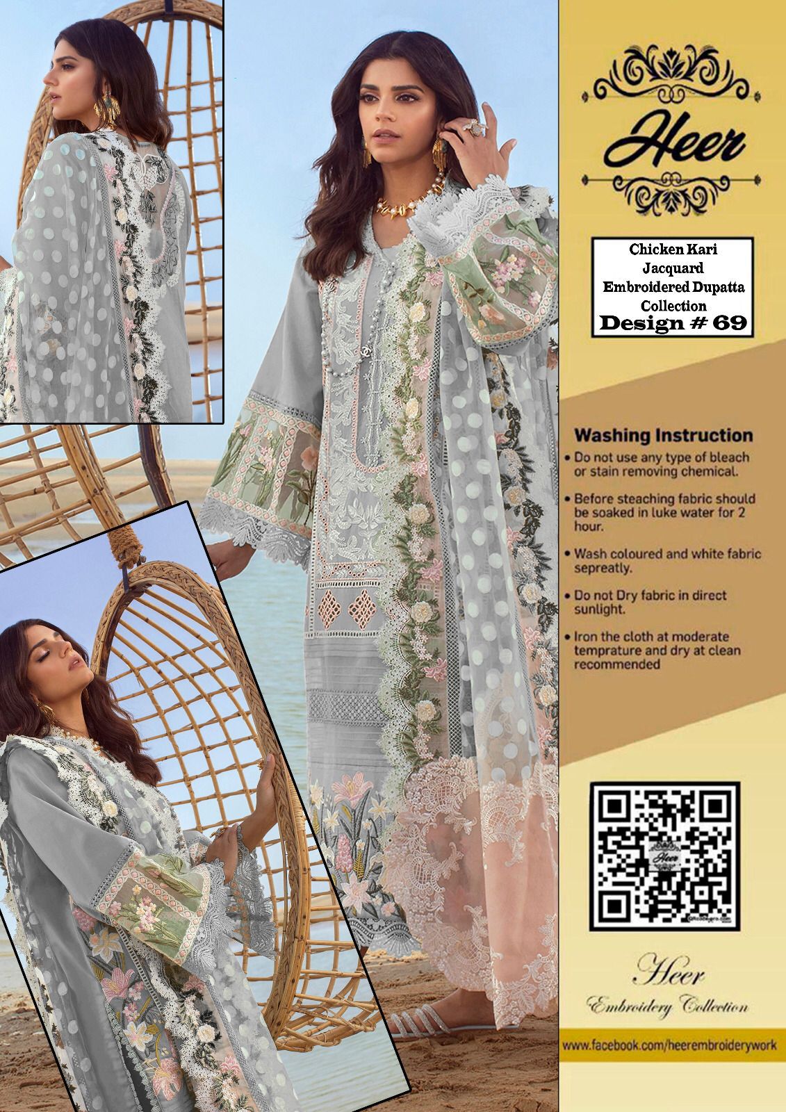 Chikankari Embroidered Ensemble With Jacquard Dupatta
