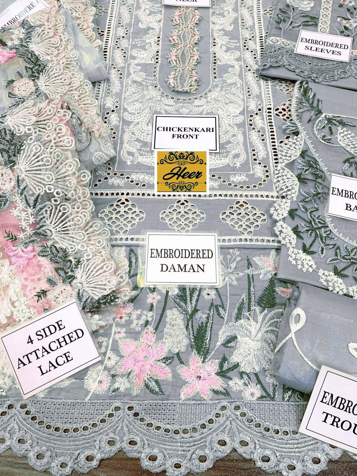 Chikankari Embroidered Ensemble With Jacquard Dupatta