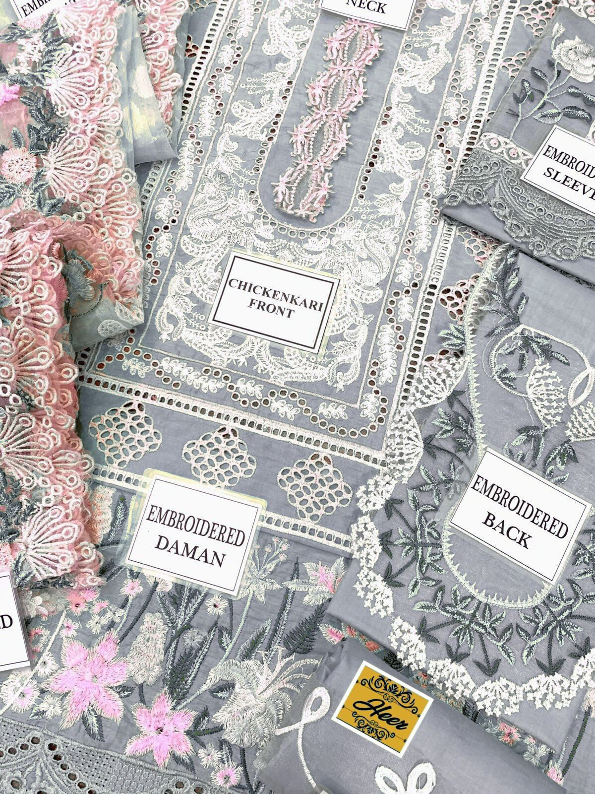 Chikankari Embroidered Ensemble With Jacquard Dupatta