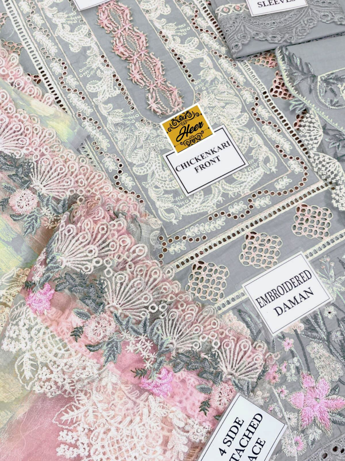 Chikankari Embroidered Ensemble With Jacquard Dupatta