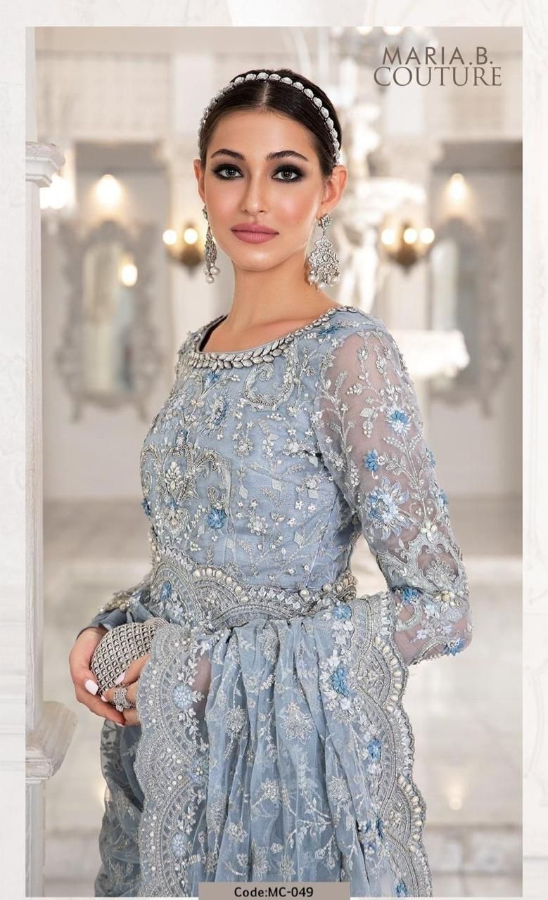 Maria B Unstitched Replica – Net Frock with Satin Silk Trouser