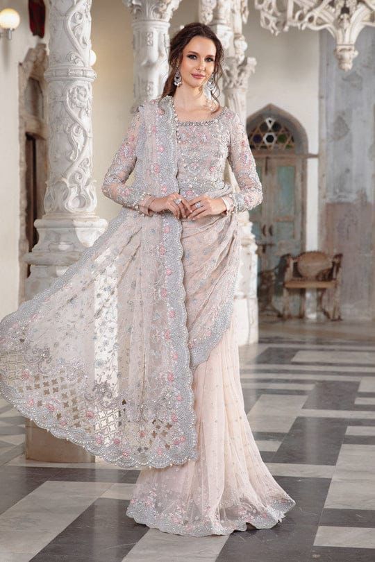 Maria B Unstitched Replica – Net Frock with Satin Silk Trouser
