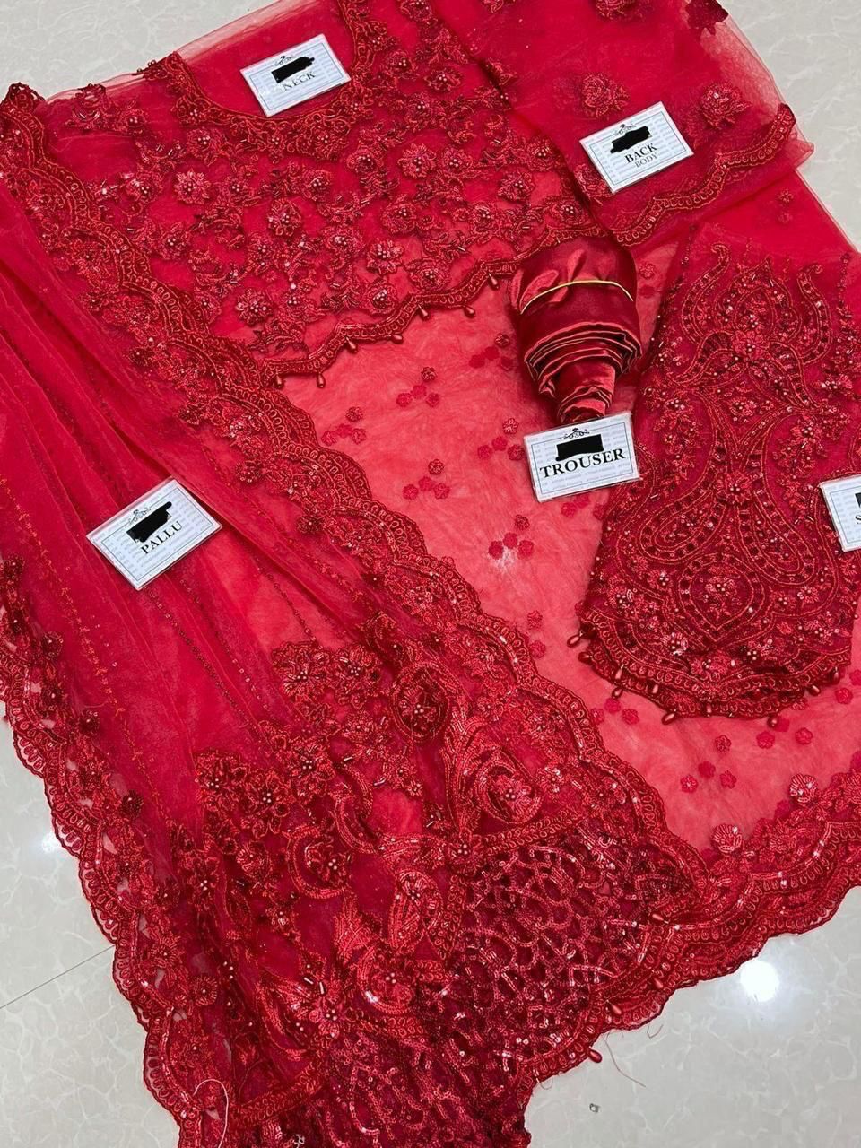 Maria B Unstitched Replica – Net Frock with Satin Silk Trouser
