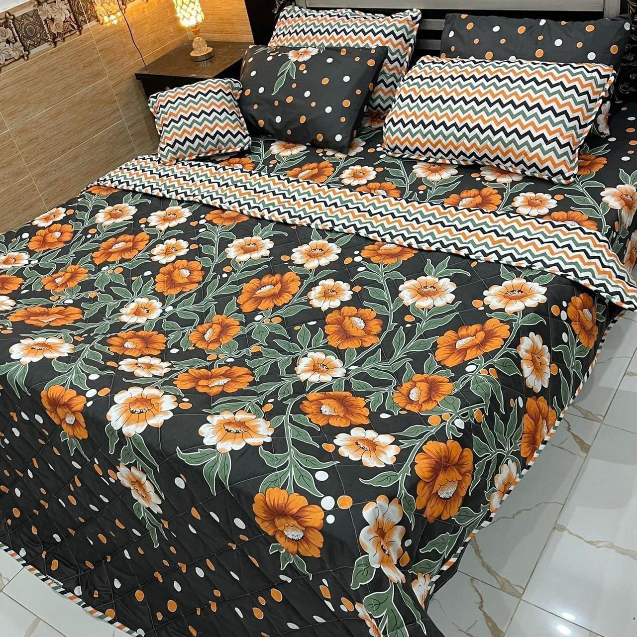 6-Piece Printed Floral Yellow Comforter Set - King Size