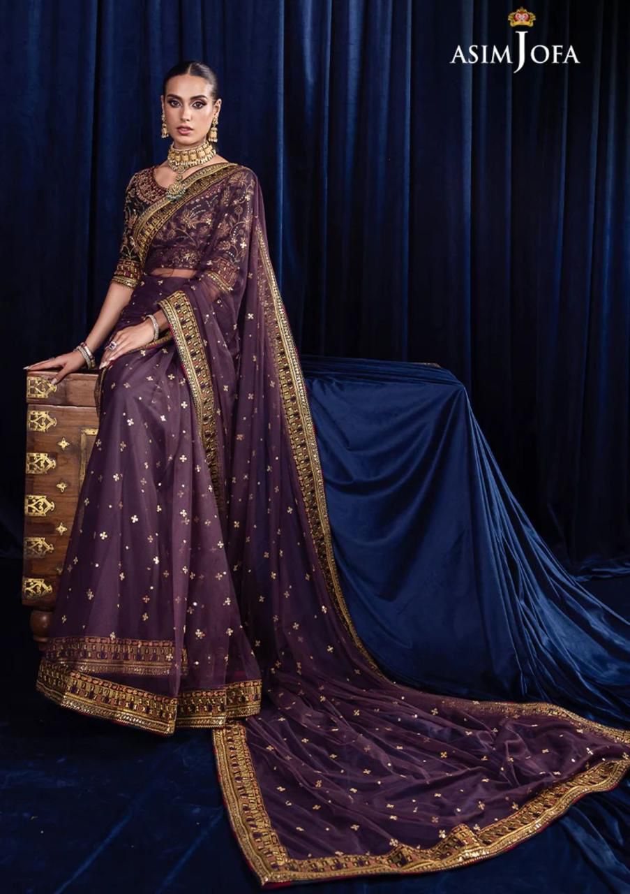 Asim Jofa Embroidered Net Saree Ensemble