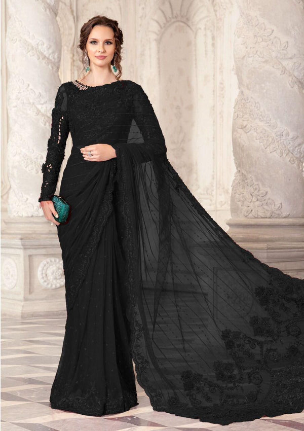 Maria B Exclusive Net Saree D-003 (Black)