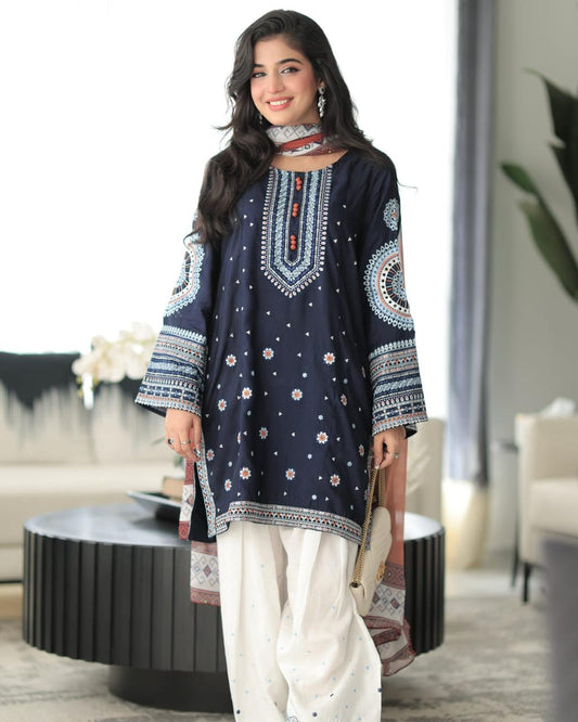 JAZMIN Embroidered Dhanak Unstitched 3Piece D-001