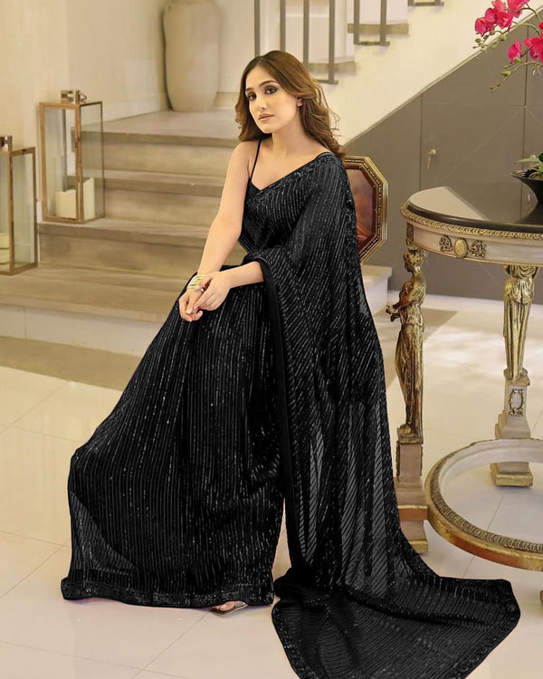 Maria B Exclusive Chiffon Saree D-001 (Black)