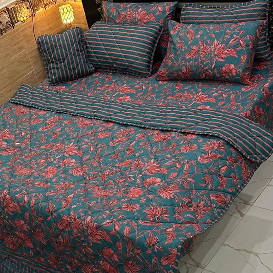 6-Piece Printed Floral Red Comforter Set - King Size