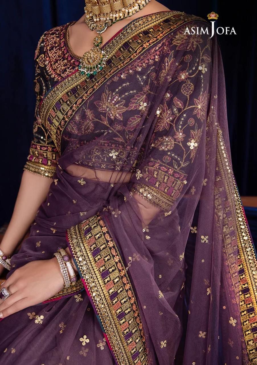 Asim Jofa Embroidered Net Saree Ensemble