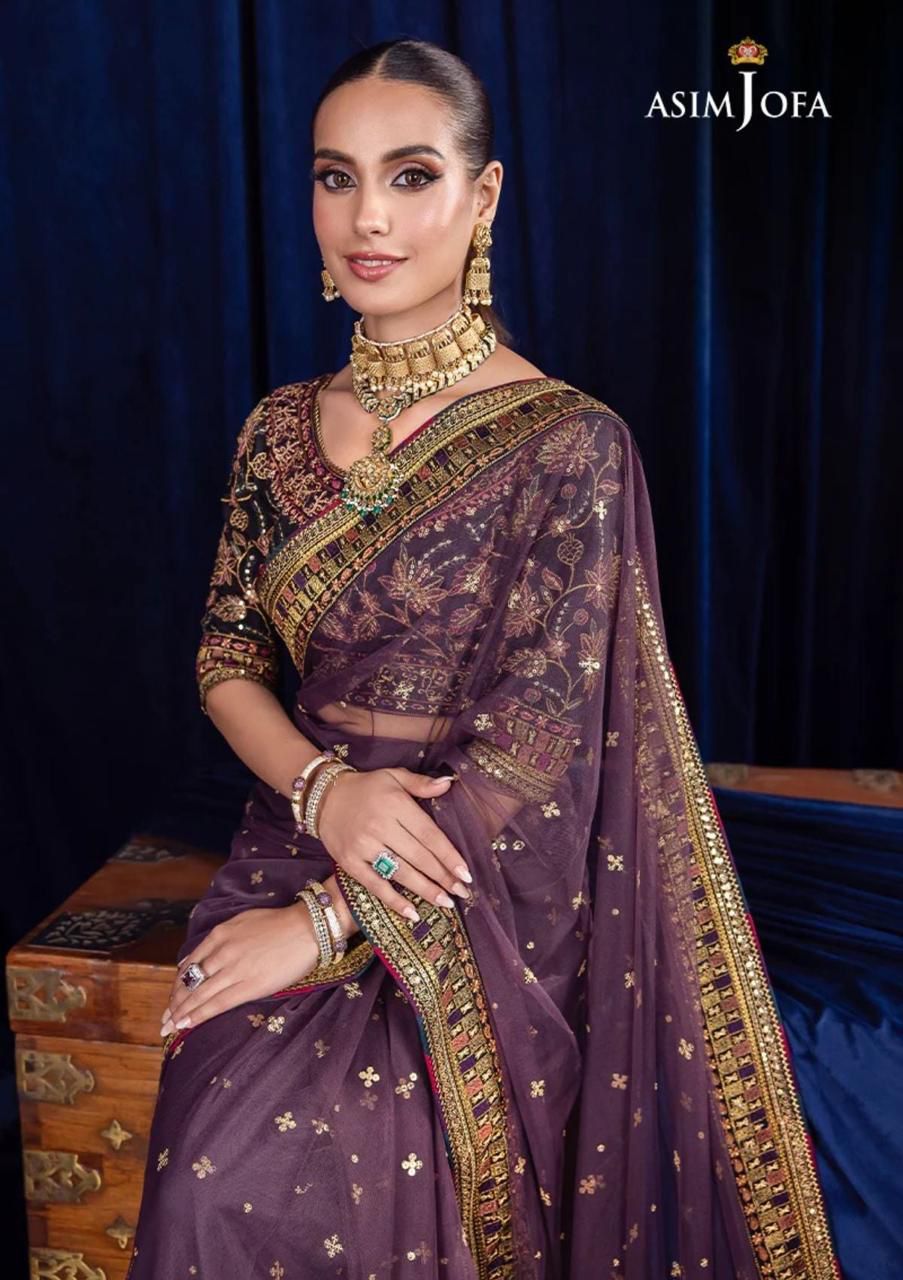 Asim Jofa Embroidered Net Saree Ensemble